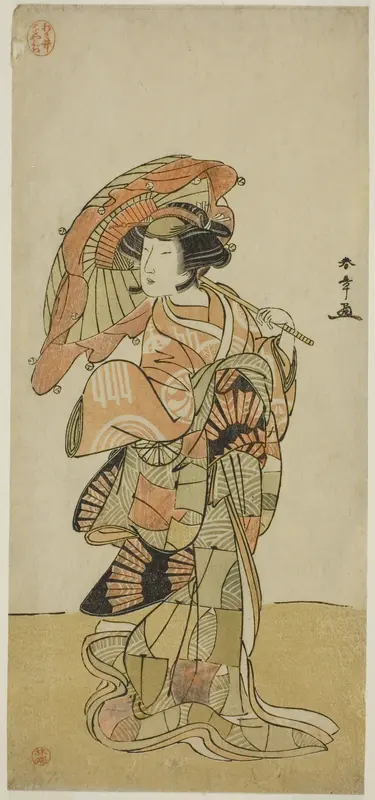 The Actor Nakamura Tomijuro I as the female fox from Mt. Ubagadake in the play "Chigo Torii Tobiiri Kitsune," performed at the Ichimura Theater in the eleventh month, 1777
