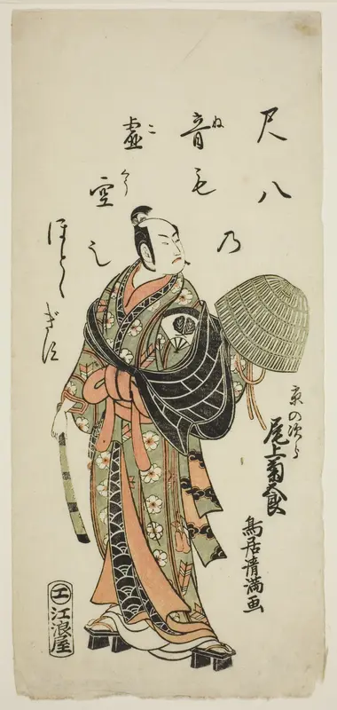 The Actor Onoe Kikugoro I as Kyo no Jiro in the play "Fujibumi Sakae Soga," performed at the Ichimura Theater in the second month, 1763