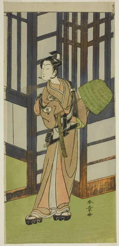 The Actor Onoe Tamizo I as Kewaizaka no Shosho Disguised as a Komuso in the Play Furisode Kisaragi Soga, Performed at the Ichimura Theater in the Second Month, 1772 Wall Art by Katsukawa Shunsho - High-Resolution Digital Print