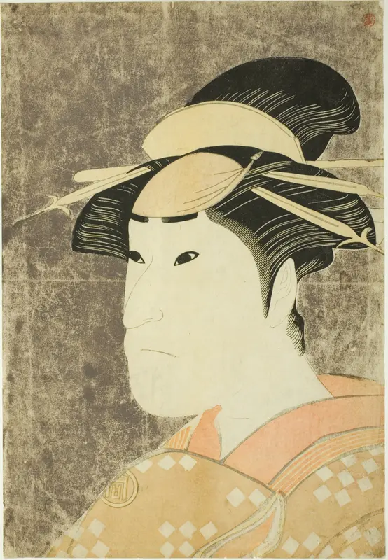 The actor Sanogawa Ichimatsu III as the Gion prostitute Onayo in the play "Hana-ayame Bunroku Soga," performed at the Miyako Theater in the fifth month, 1794