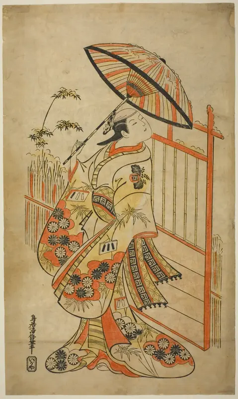 The Actor Sanogawa Mangiku I as Sanada, the daughter of the spinner Itoya, in the play "Hiragana Yomeiri Izu Nikki," performed at the Nakamura Theater in the eleventh month, 1718