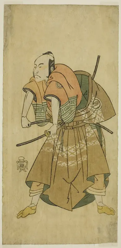 The Actor Sawamura Sojuro II as Omi no Kotoda (?) in the Play Shuen Soga Omugaeshi (?), Performed at the Ichimura Theater (?) in the Second Month, 1768 (?)