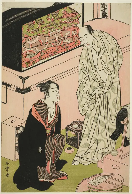 The Actor Sawamura Sojuro III (right), in His Dressing Room in Conversation with the Actor Segawa Kikunojo III (left) Wall Art by Katsukawa Shunsho - High-Resolution Digital Print