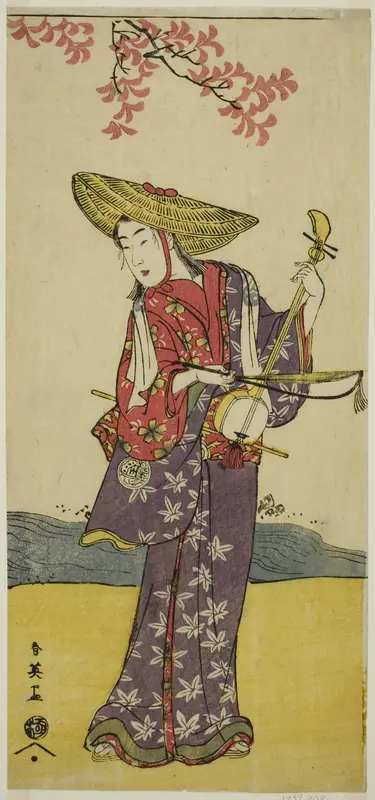 The Actor Sawamura Tamagashira as a Strolling Musician in the Play Dai Danna Kanjincho, Performed at the Kawarazaki Theater in the Eleventh Month, 1790