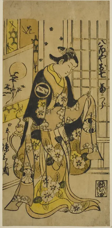The Actor Segawa Kikujiro I as Oshichi in the play "Shochikubai Kongen Soga," performed at the Ichimura Theater in the third month, 1732