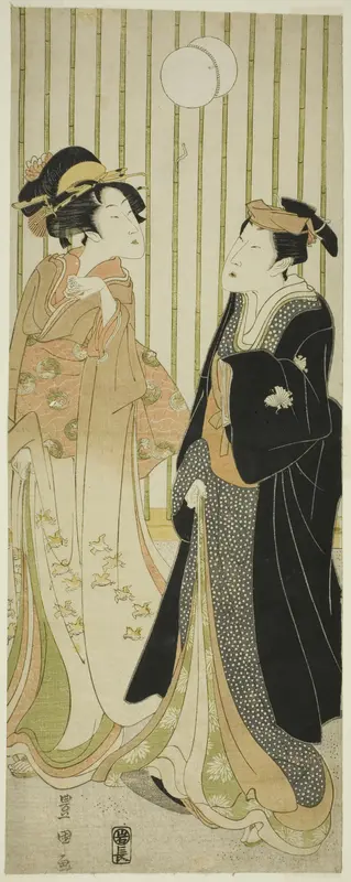 The actor Segawa Kikunojo and a young woman kicking a ball