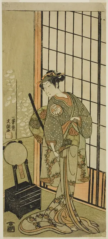 The Actor Segawa Kikunojo II as Princess Hitomaru (Hitormaru Hime) (?) in te Play Soga Moyo Aigo no Wakamatsu (?), Performed at the Nakamura Theater (?) in the First Month, 1769 (?) Wall Art by Ippitsusai Buncho - High-Resolution Digital Print