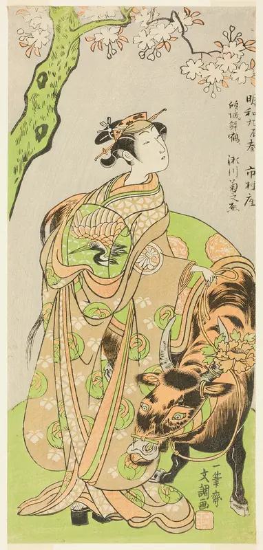 The Actor Segawa Kikunojo II as the Courtesan Maizuru in the Play Furisode Kisaragi Soga (Soga of the Long, Hanging Sleeves in the Second Month), Performed at the Ichimura Theater from the Twentieth Day of the Second Month, 1772 Wall Art by Ippitsusai Buncho - High-Resolution Digital Print
