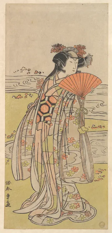 The Actor Segawa Kikunojo III as a Woman Standing near a Winding Stream