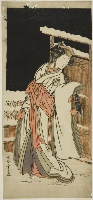 The Actor Segawa Kikunojo III as Lady Shizuka (Shizkua Gozen) Disguised as Tamazusa in the Play Chigo Torii Tobiiri Kitsune, Performed at the Ichimura Theater in the Eleventh Month, 1777 Wall Art by Katsukawa Shunsho - High-Resolution Digital Print