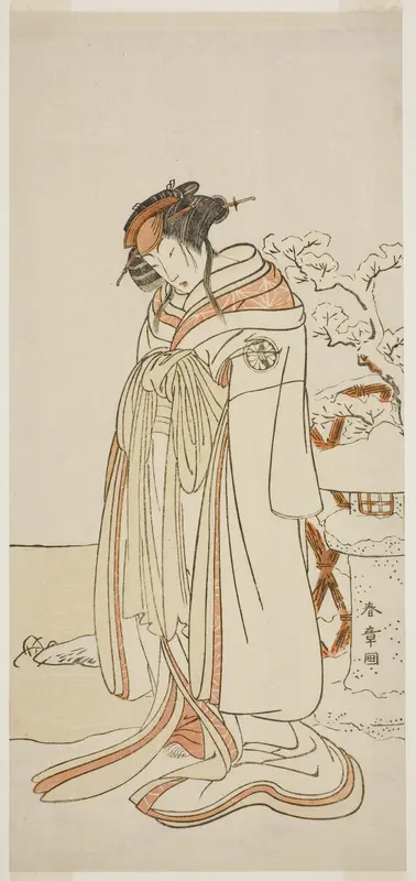 The Actor Segawa Kikunojo III as the Courtesan Kisewata (Tagasode) (?) in the Play Hana-zumo Genji Hiiki (?), Performed at the Nakamura Theater (?) in the Eleventh Month, 1775 (?) Wall Art by Katsukawa Shunsho - High-Resolution Digital Print