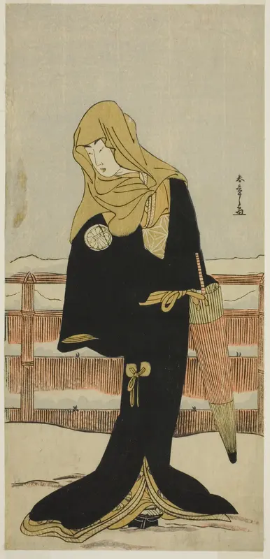 The Actor Segawa Kikunojo III as the Lady-in-Waiting Suho Disguised as Tsunokuniya Tsuna, in the Play Shitenno Tonoi no Kisewata, Performed at the Nakamura Theater in the Eleventh Month, 1781