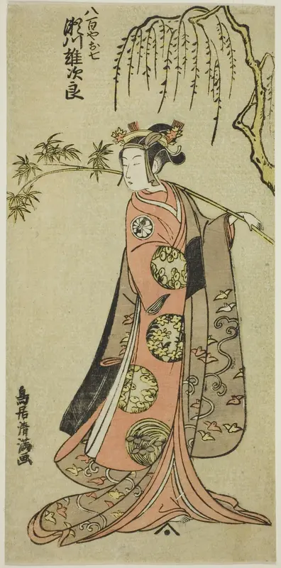 The Actor Segawa Yujiro I as Oshichi in the play "Edo no Haru Meisho Soga," performed at the Ichimura Theater in the third month, 1773