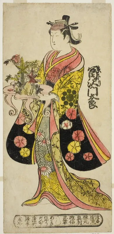 The Actor Tomizawa Montaro I as Miyako no Mae in the play "Izu Genji Horai Yakata," performed at the Ichimura Theater in the eleventh month, 1736