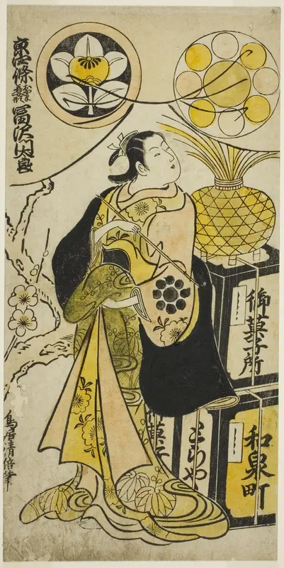 The Actor Tomizawa Montaro I as Miyako no Mae in the play "Izu Genji Horai Yakata," performed at the Ichimura Theater in the eleventh month, 1736