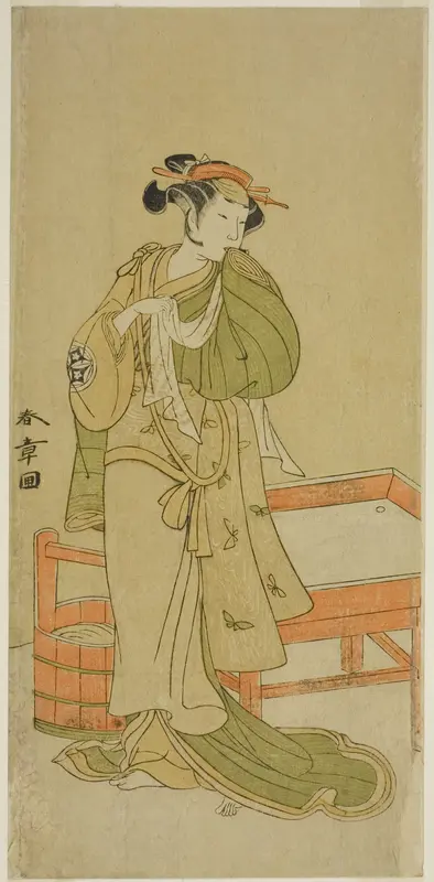 The Actor Yamashita Kinsaku II as Moshio in the Play Izu-goyomi Shibai no Ganjitsu, Performed at the Morita Theater in the Eleventh Month, 1772 Wall Art by Katsukawa Shunsho - High-Resolution Digital Print