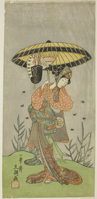 The Actor Yamashita Kinsaku II as Nijo no Kisaki (?) in the Play Natsu Matsuri Naniwa Kagami (?), Performed at the Morita Theater (?) in the Seventh Month, 1770 (?)