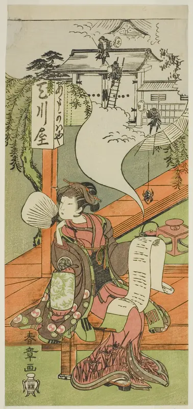 The Actor Yamashita Kinsaku II as Oishi (?) or Osono (?) in the Play Kanadehon Chushingura (?), Performed at the Nakamura Theater (?) in the Fifth Month, 1771 (?) Wall Art by Katsukawa Shunsho - High-Resolution Digital Print