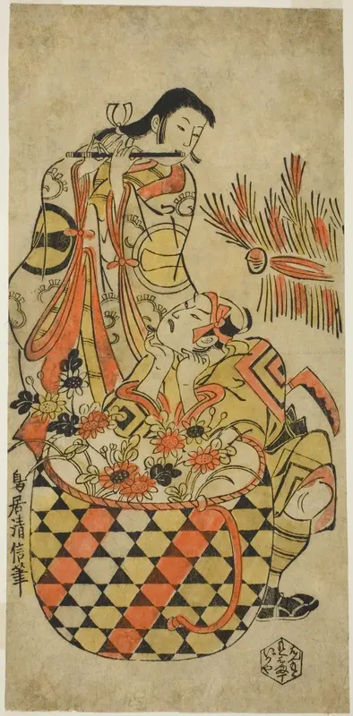 The Actors Ichikawa Danjuro II and Ichikawa Monnosuke I Wall Art by Torii Kiyonobu I - High-Resolution Digital Print