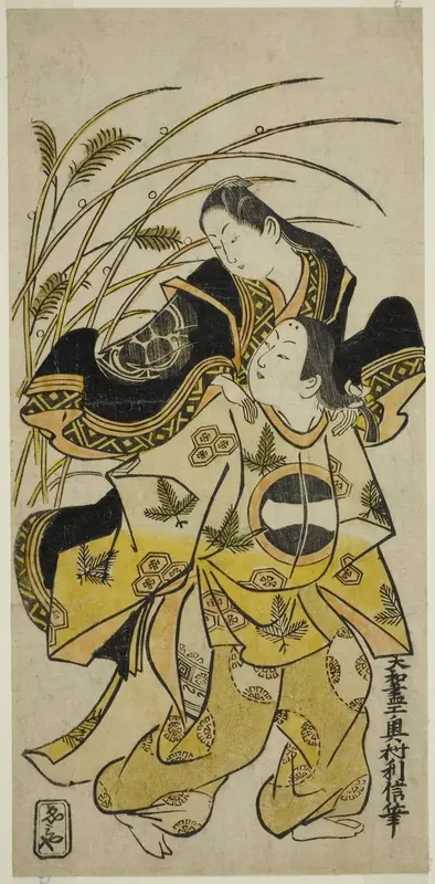 The Actors Ichikawa Monnosuke as a nobleman and Dekishima Daisuke as a noblewoman Wall Art by Okumura Toshinobu - High-Resolution Digital Print