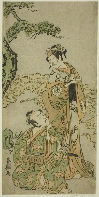 The Actors Nakamura Nakazo I as Matsukaze (right), and Ichikawa Komazo I as Yukihira (left), in the Play Kuni no Hana Ono no Itsumoji, Performed at the Nakamura Theater in the Eleventh Month, 1771 Wall Art by Katsukawa Shunchô - High-Resolution Digital Print