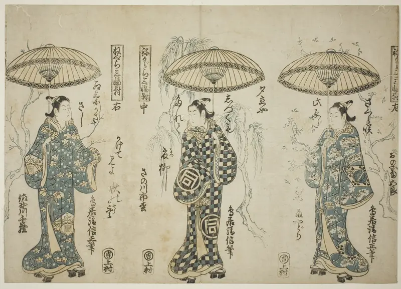 The Actors Onoe Kikugoro I (right), Sanogawa Ichimatsu I (center), and Sanogowa Senzo (left), from the triptych "Negura sanpukutsui"