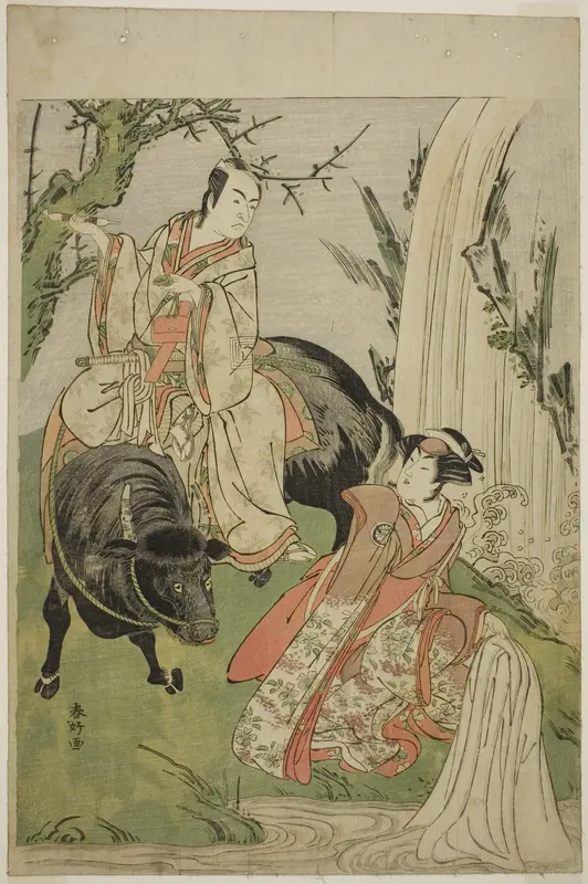 The Actors Segawa Kikunojo III as Princess Hatsune (Hatsune Hime) (right), and Ichikawa Monnosuke II as Miyukinosuke Yukinari, in the Play Otokoyama Furisode Genji, Performed at the Kiri Theater in the Eleventh Month, 1785