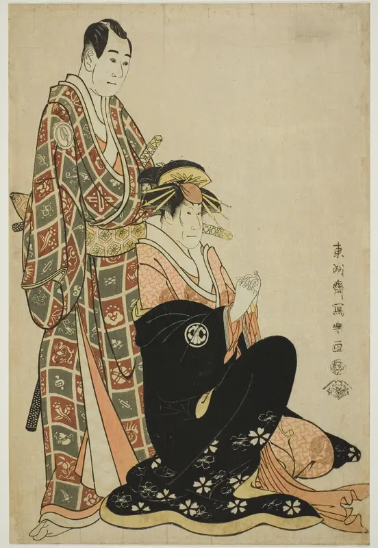 The actors Segawa Kikunojo III (R) as the courtesan Katsuragi and Sawamura Sojuro III (L) as Nagoya Sanza Motoharu Wall Art by Tōshūsai Sharaku - High-Resolution Digital Print