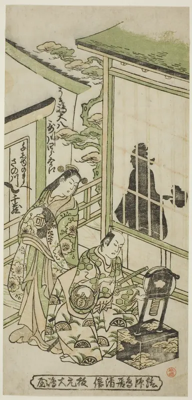 The Actors Utagawa Shirogoro as Ukishima Daihachi and Sanogawa Senzo as Senju no Mae Wall Art by Torii Kiyonobu II - High-Resolution Digital Print
