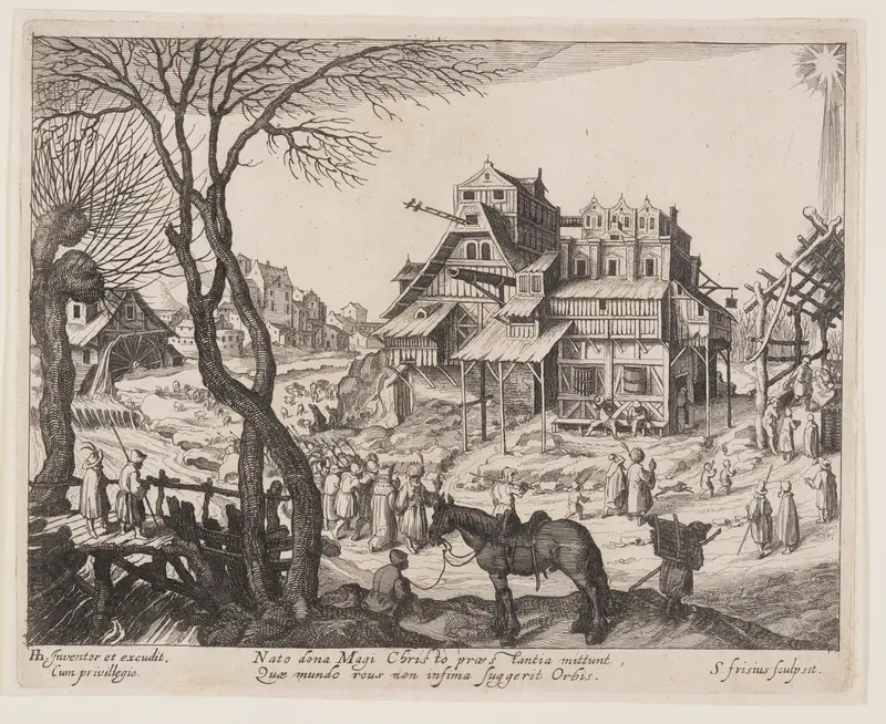 The Adoration of the Magi, from Landscapes with Scenes from the Life of Christ Wall Art by Simon Frisius - High-Resolution Digital Print