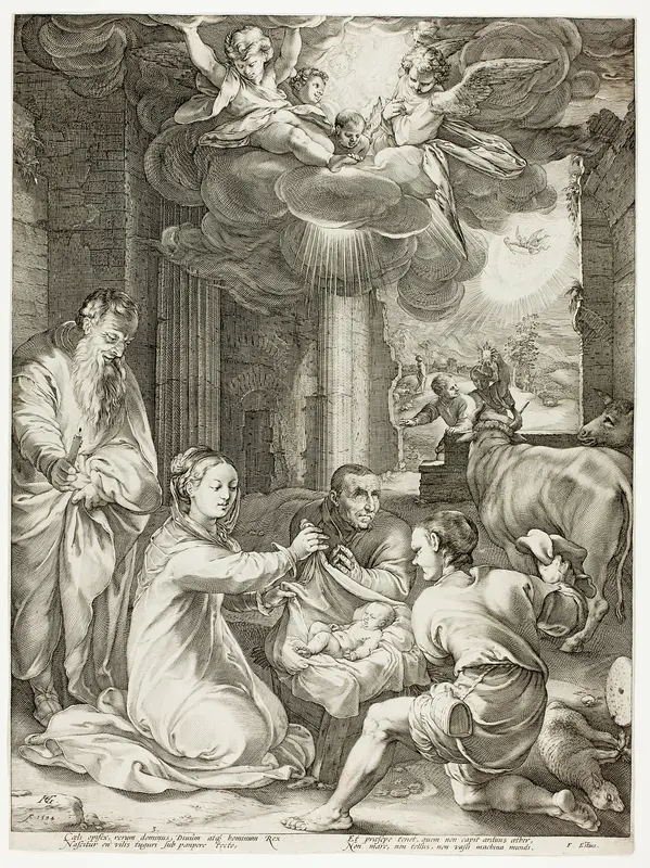 The Adoration of the Shepherds, plate three from The Birth and Early Life of Christ Wall Art by Hendrick Goltzius - High-Resolution Digital Print