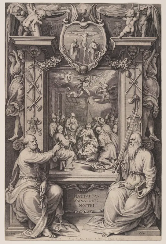 The Adoration of the Shepherds with St Peter and St Paul Wall Art by Jacob Matham - High-Resolution Digital Print