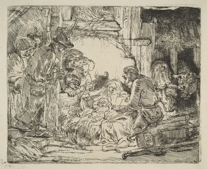 The Adoration of the Shepherds, with the lamp Wall Art by Rembrandt (Rembrandt van Rijn) - High-Resolution Digital Print