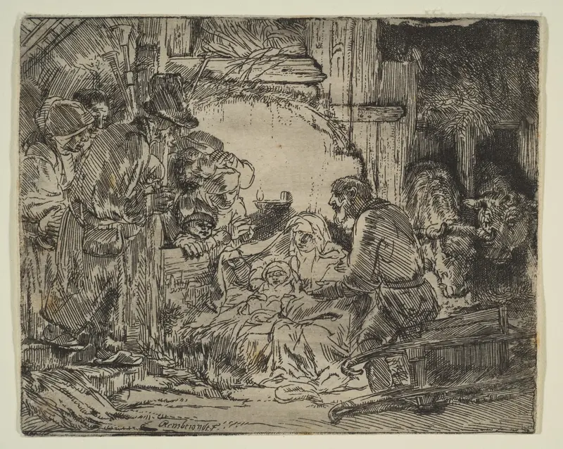 The Adoration of the Shepherds: with the Lamp Wall Art by Rembrandt (Rembrandt van Rijn) - High-Resolution Digital Print