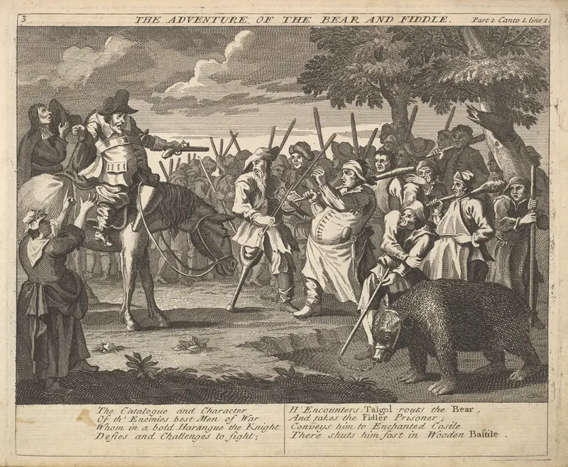 The Adventure of the Bear and the Fiddle (Plate 3: Illustrations to Samuel Butler's Hudibras) Wall Art by William Hogarth - High-Resolution Digital Print