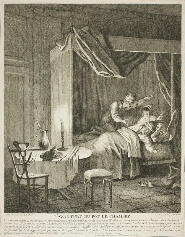 The Adventure of the Chamber Pot, plate four from Scènes du Roman Comique Wall Art by Jean-Baptiste Oudry - High-Resolution Digital Print