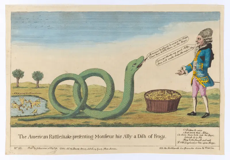 The American Rattlesnake Presenting Monsieur his Ally a Dish of Frogs Wall Art by Anonymous, British, 18th century - High-Resolution Digital Print