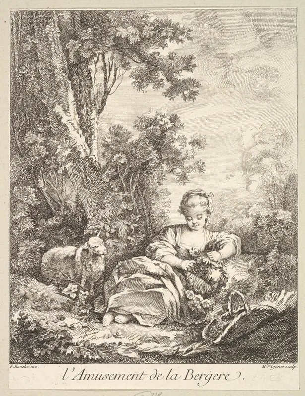 The Amusement of a Shepherd Girl Wall Art by Marie Madeleine Igonet - High-Resolution Digital Print
