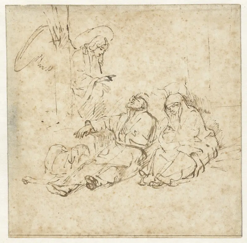 The Angel Appearing to Joseph in his Dream Wall Art by Rembrandt van Rijn - High-Resolution Digital Print