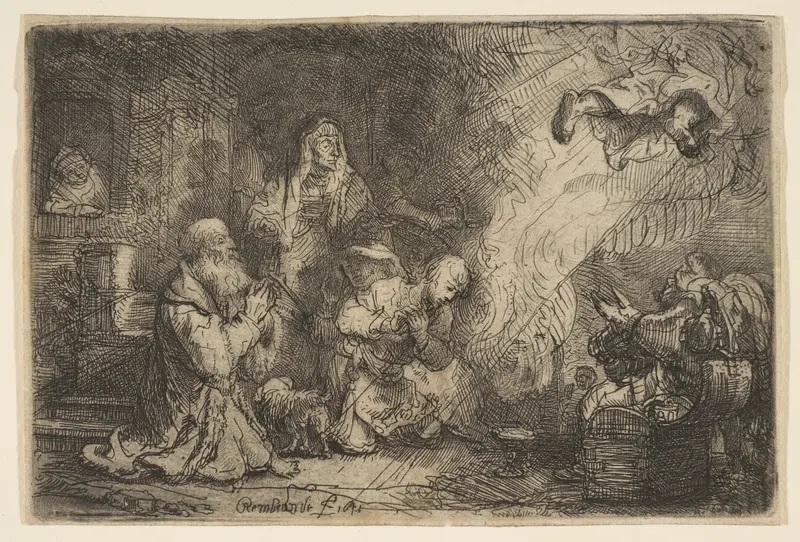 The Angel Departing from the Family of Tobias Wall Art by Rembrandt (Rembrandt van Rijn) - High-Resolution Digital Print