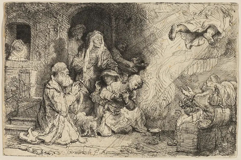 The Angel Departing from the Family of Tobias Wall Art by Rembrandt van Rijn - High-Resolution Digital Print