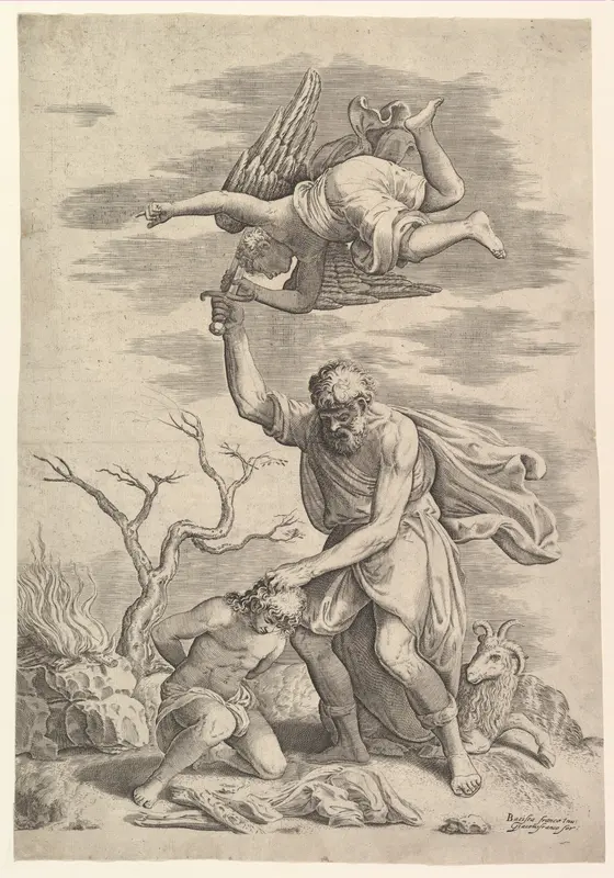 The Angel Staying the Arm of Abraham Wall Art by Battista Franco - High-Resolution Digital Print