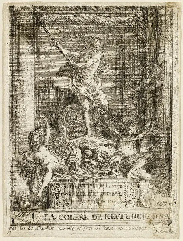 "The Anger of Neptune" Fountain Wall Art by Gabriel Jacques de Saint-Aubin - High-Resolution Digital Print