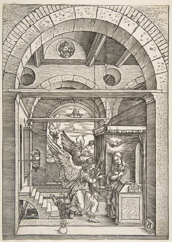 The Annunciation, from "The Life of the Virgin" Wall Art by Albrecht Dürer - High-Resolution Digital Print