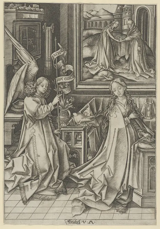 The Annunciation, from "The Life of the Virgin" Wall Art by Israhel van Meckenem - High-Resolution Digital Print