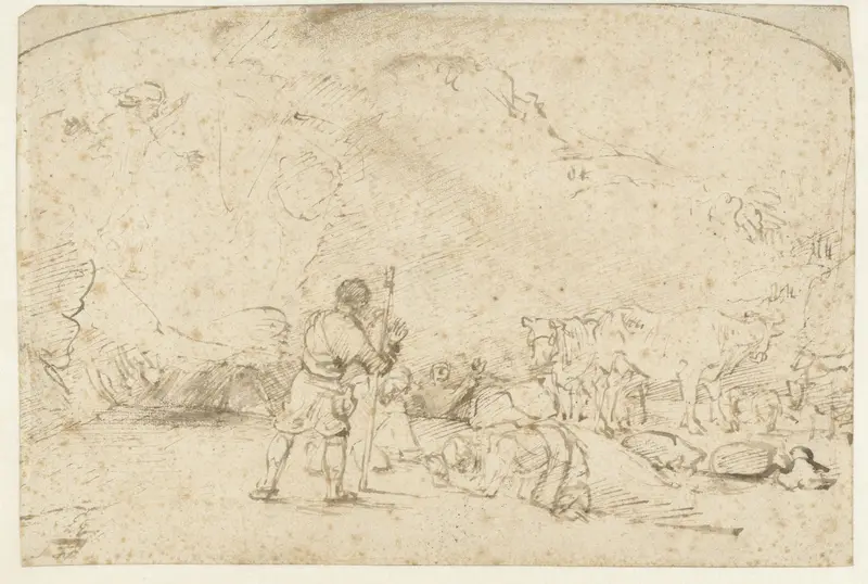 The Annunciation to the Shepherds Wall Art by Rembrandt van Rijn - High-Resolution Digital Print