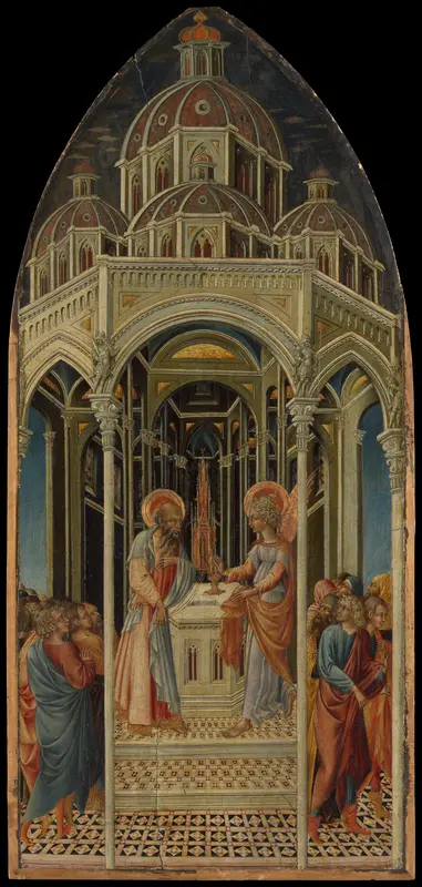 The Annunciation to Zacharias; (verso) The Angel of the Annunciation Wall Art by Giovanni di Paolo (Giovanni di Paolo di Grazia) - High-Resolution Digital Print