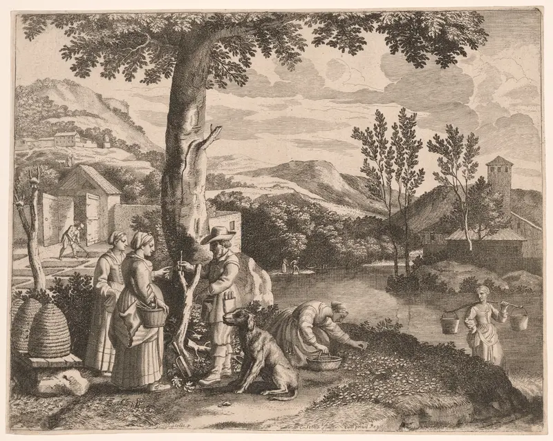 The Apiary, Garden Cultivation and Tree Grafting, Plate 2 from Pastorales Wall Art by Claudine Bouzonnet-Stella - High-Resolution Digital Print