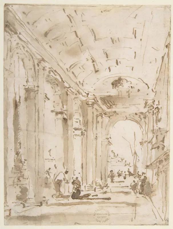 The Arcade of the Libreria, Looking Toward San Giorgio Maggiore Wall Art by Francesco Guardi - High-Resolution Digital Print