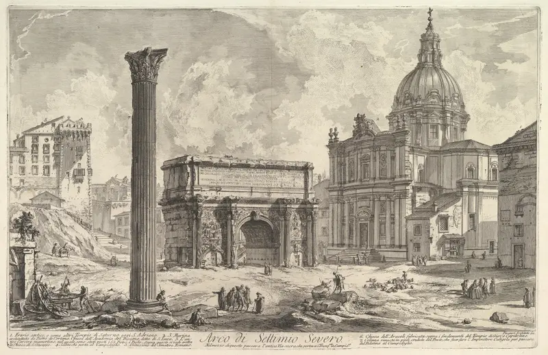 The Arch of Septimius Severus, with the Church of S. Martina on the right (Arco di Settimio Severo), from "Vedute di Roma"